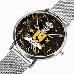 ScotsTee Shop Welsh Corbet of Cawrse Montgomeryshire Coat of Arms Family Crest Wales Watch Ultra-thin Stainless Steel Quartz Watch
