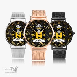 ScotsTee Shop Welsh Corbet of Cawrse Montgomeryshire Coat of Arms Family Crest Wales Watch Ultra-thin Stainless Steel Quartz Watch
