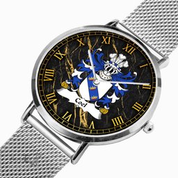ScotsTee Shop Welsh Coel or Coilus self declared King of Britain Coat of Arms Family Crest Wales Watch Ultra-thin Stainless Steel Quartz Watch