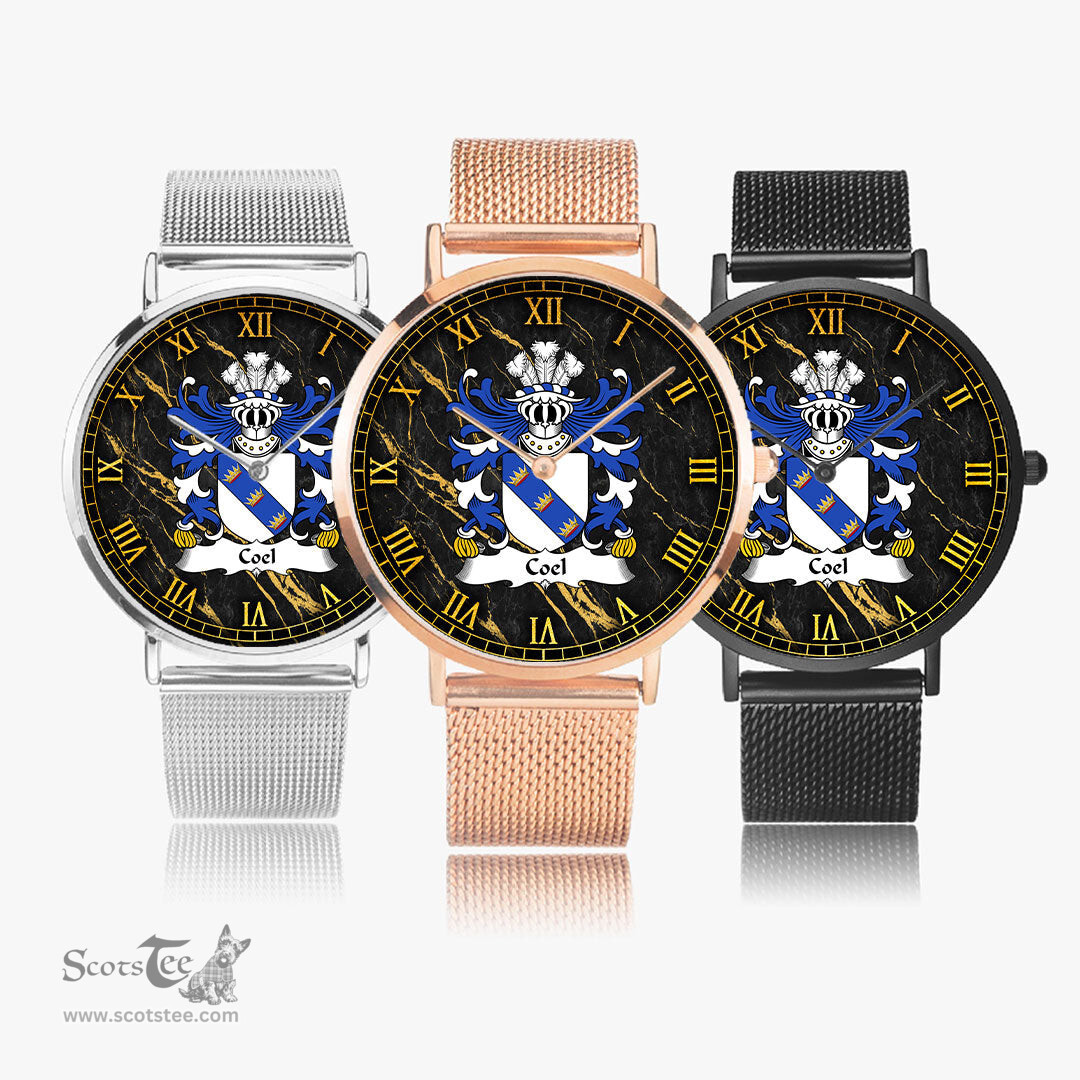ScotsTee Shop Welsh Coel or Coilus self declared King of Britain Coat of Arms Family Crest Wales Watch Ultra-thin Stainless Steel Quartz Watch