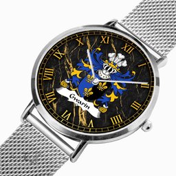 ScotsTee Shop Welsh Gwarin DDU Monmouthshire Coat of Arms Family Crest Wales Watch Ultra-thin Stainless Steel Quartz Watch