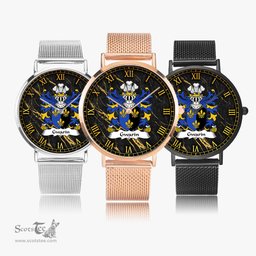 ScotsTee Shop Welsh Gwarin DDU Monmouthshire Coat of Arms Family Crest Wales Watch Ultra-thin Stainless Steel Quartz Watch