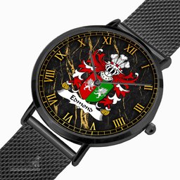 ScotsTee Shop Welsh Edmond AP MERYTH Coat of Arms Family Crest Wales Watch Ultra-thin Stainless Steel Quartz Watch