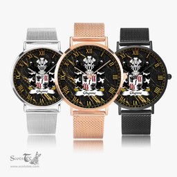 ScotsTee Shop Welsh Glynne of Glynllifon Caernarfonshire Coat of Arms Family Crest Wales Watch Ultra-thin Stainless Steel Quartz Watch