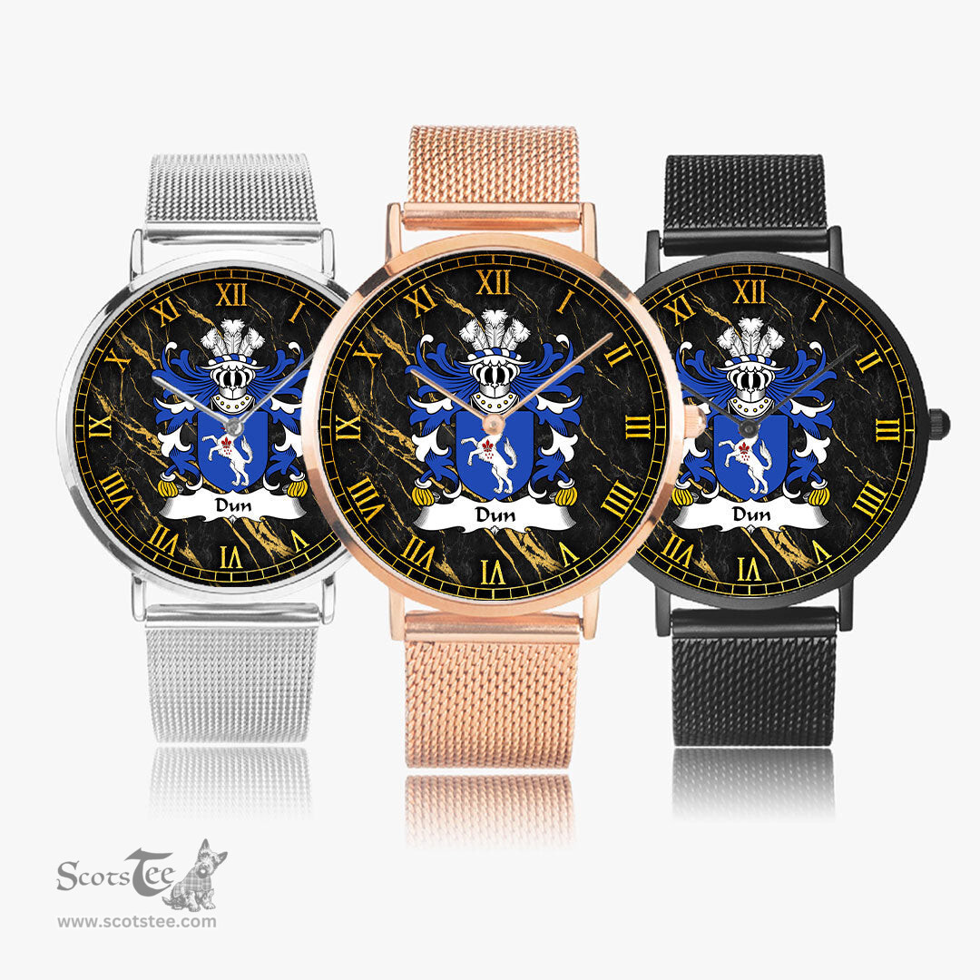 ScotsTee Shop Welsh Dun or DONNE Sir Daniel Coat of Arms Family Crest Wales Watch Ultra-thin Stainless Steel Quartz Watch