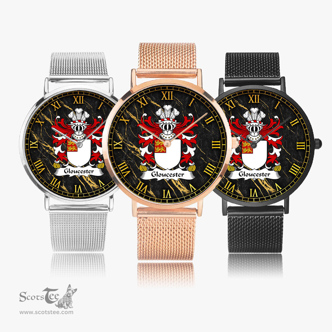 ScotsTee Shop Welsh Gloucester mother was heiress to Fitzhamon Coat of Arms Family Crest Wales Watch Ultra-thin Stainless Steel Quartz Watch