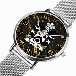 ScotsTee Shop Welsh Ednywain BENDEW Coat of Arms Family Crest Wales Watch Ultra-thin Stainless Steel Quartz Watch