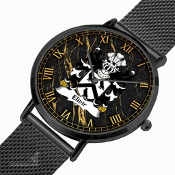 ScotsTee Shop Welsh Elidir DDU Sir knight of the Sepulchre Coat of Arms Family Crest Wales Watch Ultra-thin Stainless Steel Quartz Watch