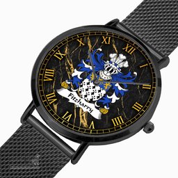 ScotsTee Shop Welsh Fitzharry of Wales Coat of Arms Family Crest Wales Watch Ultra-thin Stainless Steel Quartz Watch