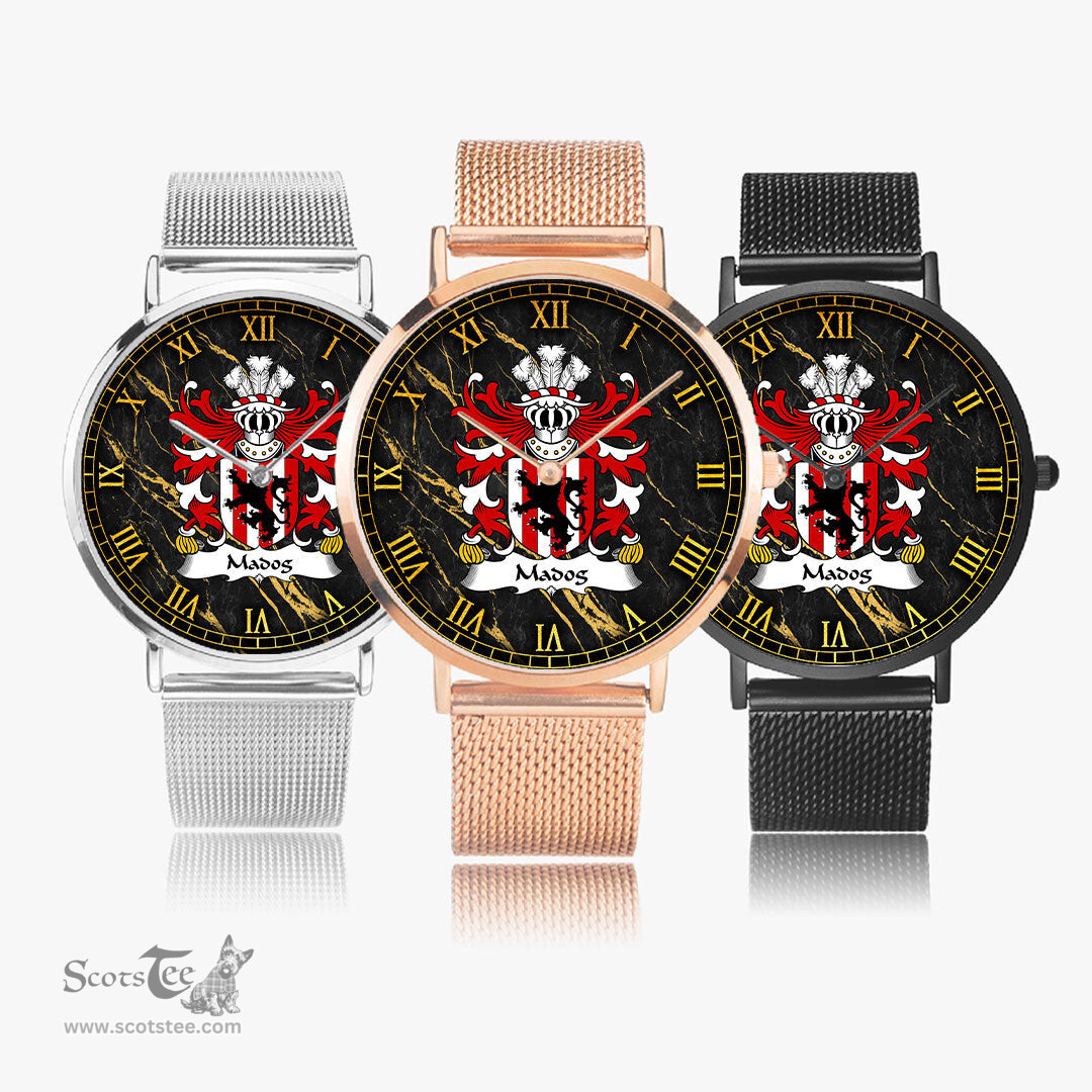 ScotsTee Shop Welsh Madog FYCHAN Coat of Arms Family Crest Wales Watch Ultra-thin Stainless Steel Quartz Watch