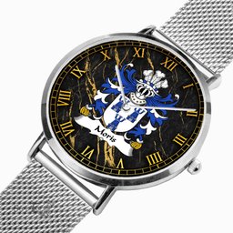 ScotsTee Shop Welsh Moris of Caswilia Brawdy Pembrokeshire Coat of Arms Family Crest Wales Watch Ultra-thin Stainless Steel Quartz Watch