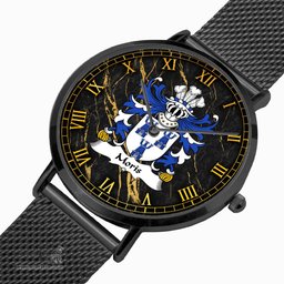 ScotsTee Shop Welsh Moris of Caswilia Brawdy Pembrokeshire Coat of Arms Family Crest Wales Watch Ultra-thin Stainless Steel Quartz Watch