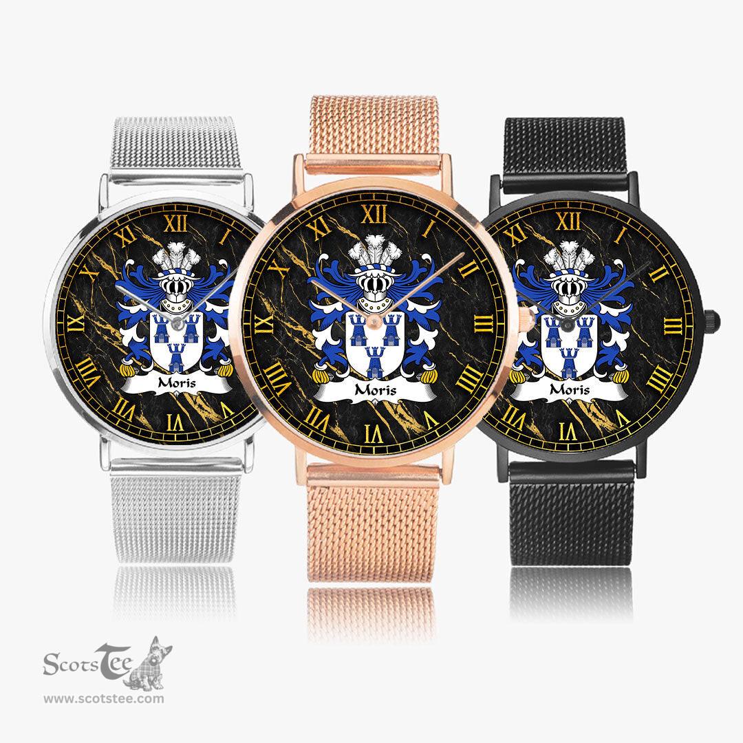 ScotsTee Shop Welsh Moris of Caswilia Brawdy Pembrokeshire Coat of Arms Family Crest Wales Watch Ultra-thin Stainless Steel Quartz Watch