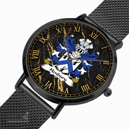 ScotsTee Shop Welsh Henbury of Denbighshire Coat of Arms Family Crest Wales Watch Ultra-thin Stainless Steel Quartz Watch