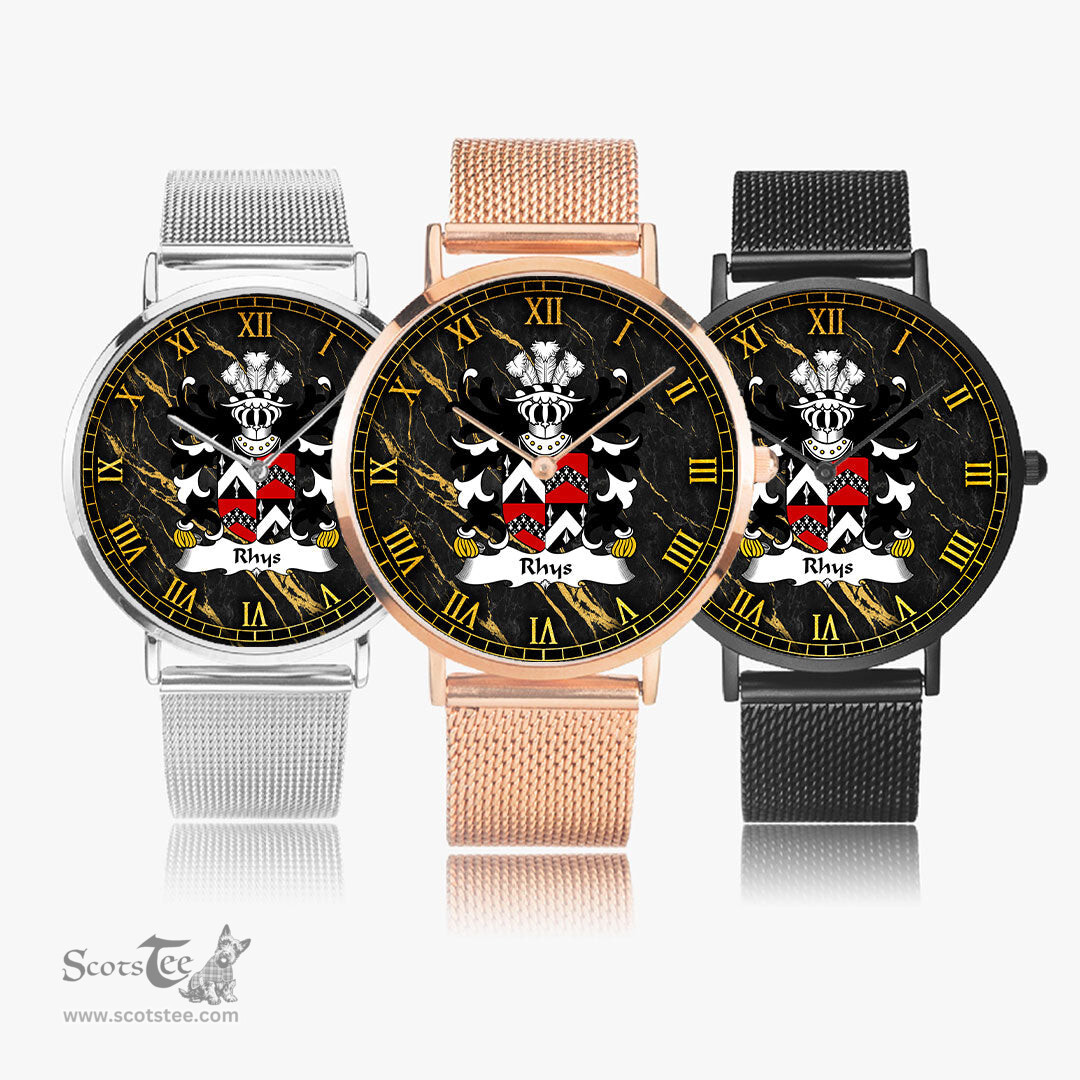ScotsTee Shop Welsh Rhys AB EINION SAIS Coat of Arms Family Crest Wales Watch Ultra-thin Stainless Steel Quartz Watch