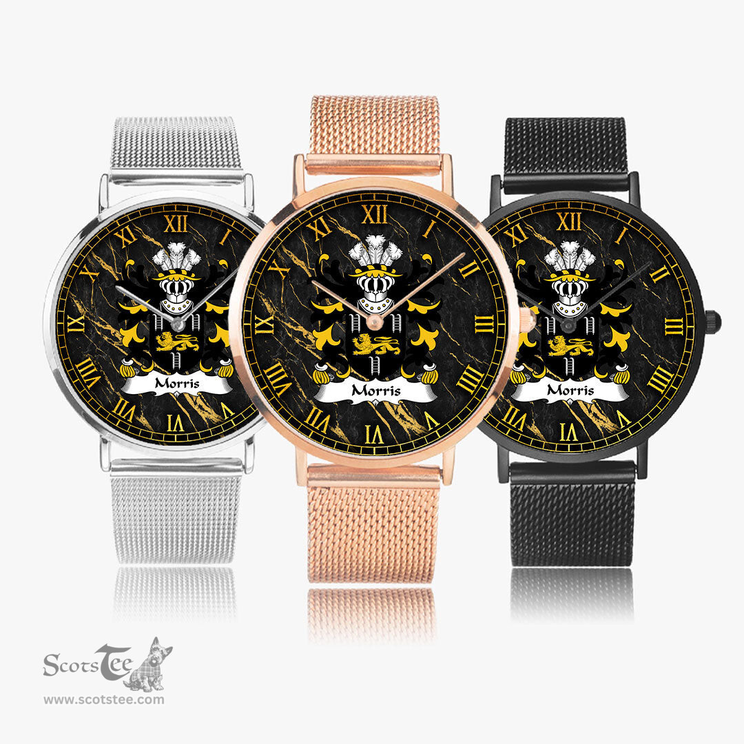 ScotsTee Shop Welsh Morris of Cardiganshire Coat of Arms Family Crest Wales Watch Ultra-thin Stainless Steel Quartz Watch