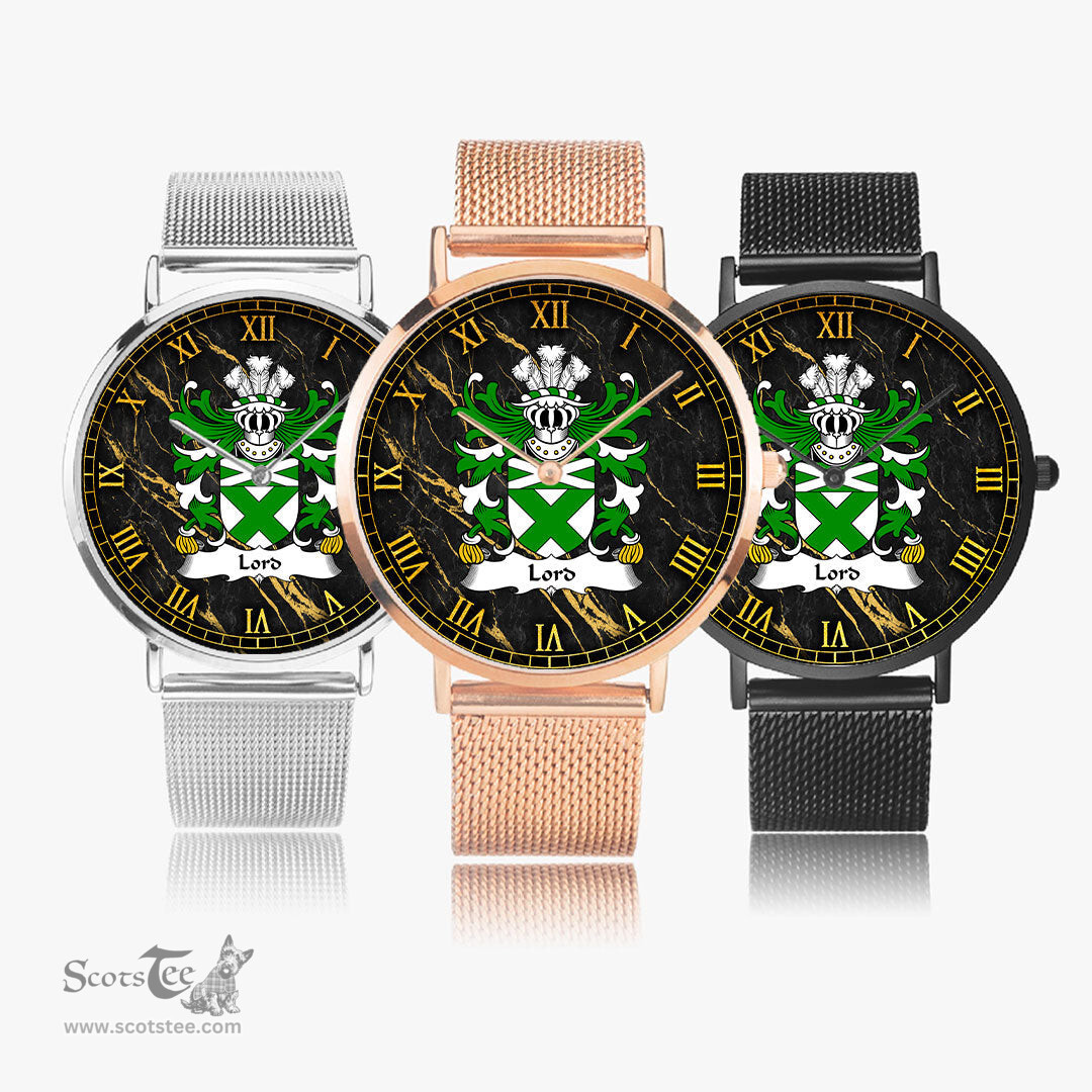 ScotsTee Shop Welsh Lord or Lort of St Patrick Pembrokeshire Coat of Arms Family Crest Wales Watch Ultra-thin Stainless Steel Quartz Watch