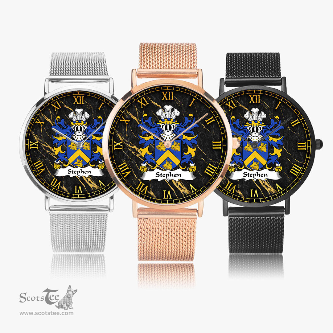 ScotsTee Shop Welsh Stephen or Ystiffin Coat of Arms Family Crest Wales Watch Ultra-thin Stainless Steel Quartz Watch