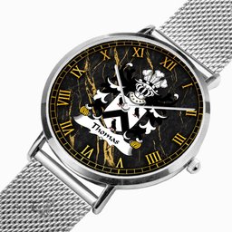 ScotsTee Shop Welsh Thomas AP GRUFFUDD AP NICOLAS Coat of Arms Family Crest Wales Watch Ultra-thin Stainless Steel Quartz Watch