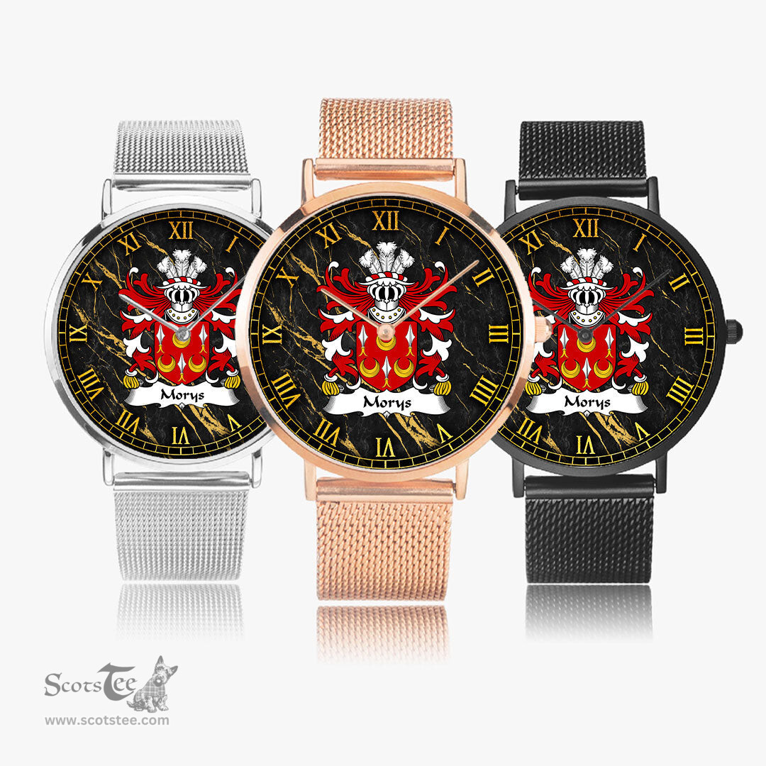 ScotsTee Shop Welsh Morys AP DAFYDD AB IEUAN Coat of Arms Family Crest Wales Watch Ultra-thin Stainless Steel Quartz Watch