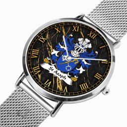 ScotsTee Shop Welsh St Asaph Llanelwy Diocese of Coat of Arms Family Crest Wales Watch Ultra-thin Stainless Steel Quartz Watch