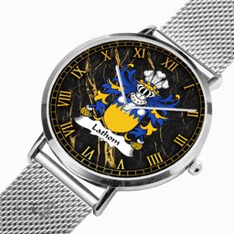 ScotsTee Shop Welsh Lathom of Lleweni Green Denbighshire Coat of Arms Family Crest Wales Watch Ultra-thin Stainless Steel Quartz Watch