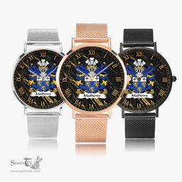 ScotsTee Shop Welsh Mathews of Blodwel Llanyblodwel Shropshire Coat of Arms Family Crest Wales Watch Ultra-thin Stainless Steel Quartz Watch