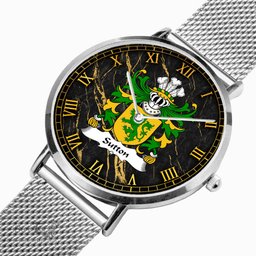 ScotsTee Shop Welsh Sutton of Haverfordwest Pembrokeshire Coat of Arms Family Crest Wales Watch Ultra-thin Stainless Steel Quartz Watch