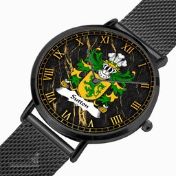 ScotsTee Shop Welsh Sutton of Haverfordwest Pembrokeshire Coat of Arms Family Crest Wales Watch Ultra-thin Stainless Steel Quartz Watch