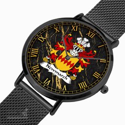 ScotsTee Shop Welsh Newmarch Conqueror of Brycheiniog 11th century Coat of Arms Family Crest Wales Watch Ultra-thin Stainless Steel Quartz Watch