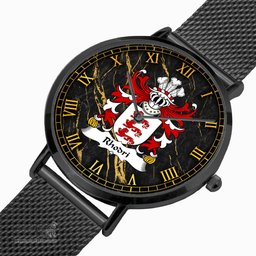 ScotsTee Shop Welsh Rhodri MAWR AP MERFYN FRYCH Coat of Arms Family Crest Wales Watch Ultra-thin Stainless Steel Quartz Watch