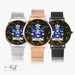 ScotsTee Shop Welsh Mathau or Mathew GOCH Coat of Arms Family Crest Wales Watch Ultra-thin Stainless Steel Quartz Watch