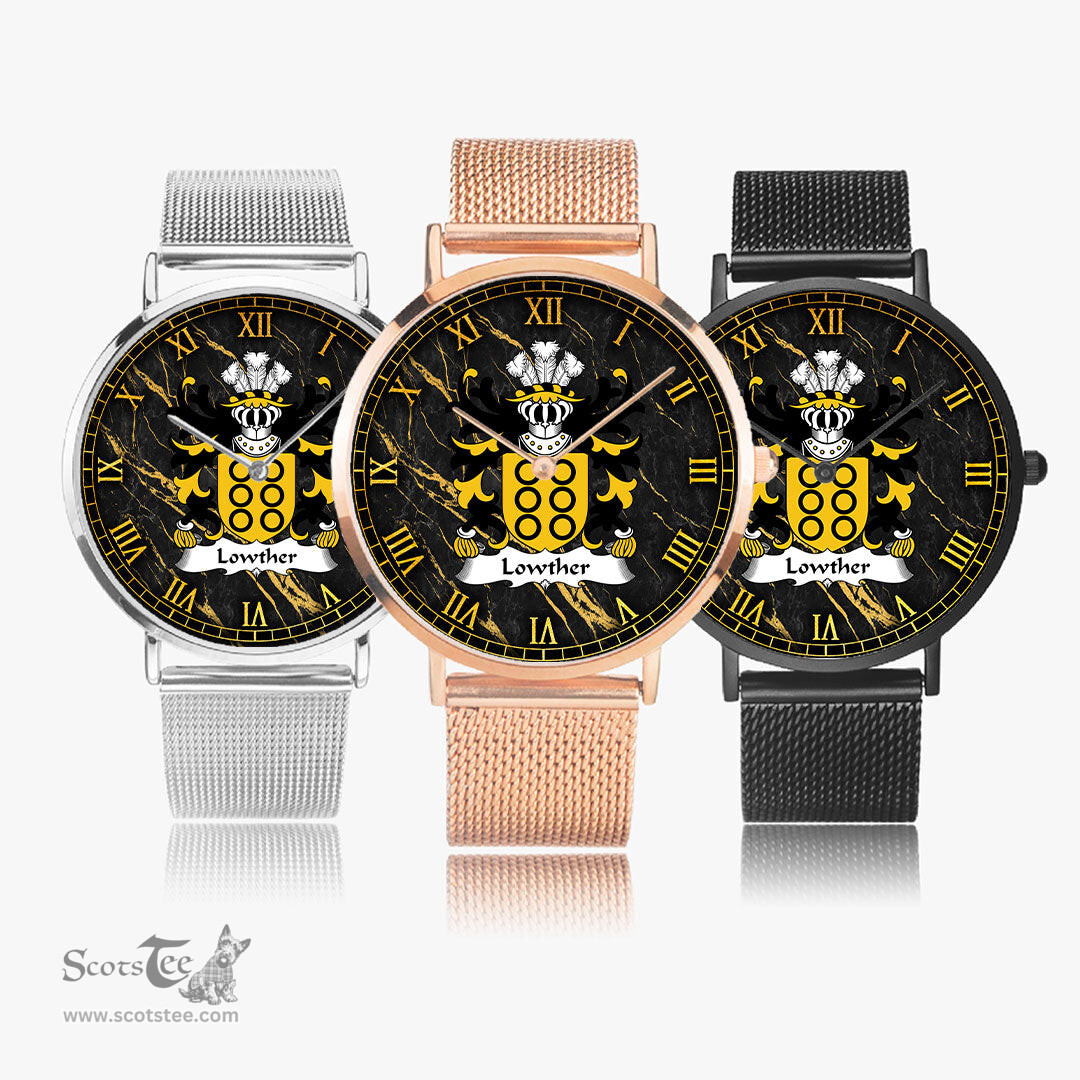 ScotsTee Shop Welsh Lowther Quartering of Powell of Hosely Coat of Arms Family Crest Wales Watch Ultra-thin Stainless Steel Quartz Watch