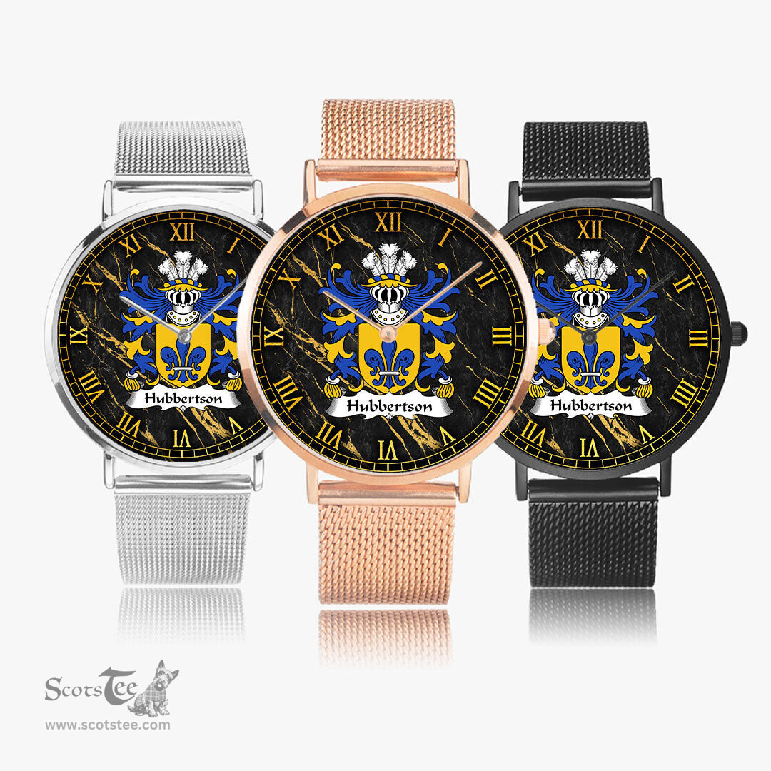 ScotsTee Shop Welsh Hubbertson of Pembrokeshire Coat of Arms Family Crest Wales Watch Ultra-thin Stainless Steel Quartz Watch
