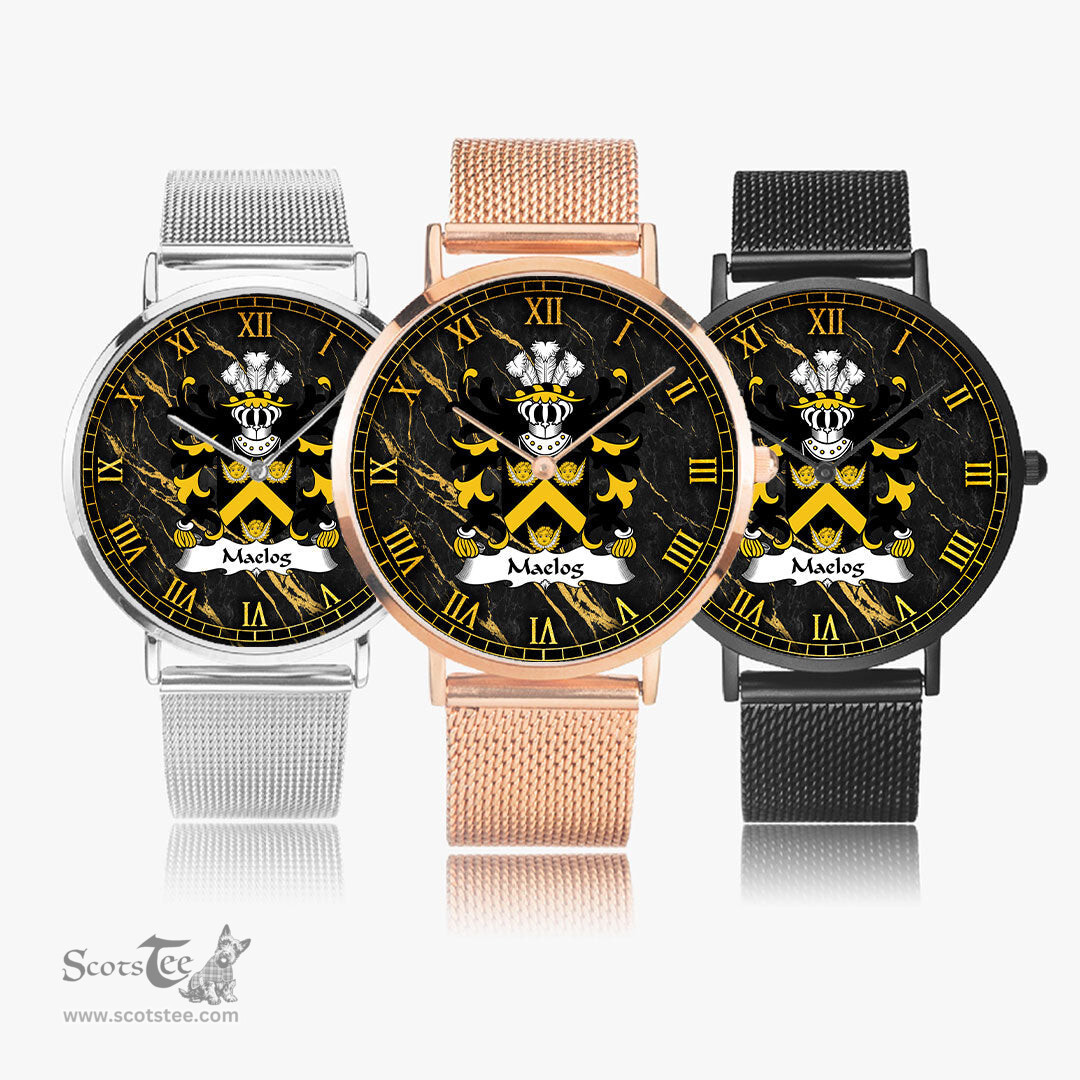 ScotsTee Shop Welsh Maelog CRWM of Arllechwedd Caernarfonshire Coat of Arms Family Crest Wales Watch Ultra-thin Stainless Steel Quartz Watch