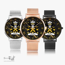ScotsTee Shop Welsh Maelog CRWM of Arllechwedd Caernarfonshire Coat of Arms Family Crest Wales Watch Ultra-thin Stainless Steel Quartz Watch