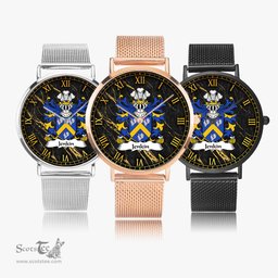 ScotsTee Shop Welsh Jenkin AP DAFYDD or JENKIN FYCHAN Coat of Arms Family Crest Wales Watch Ultra-thin Stainless Steel Quartz Watch
