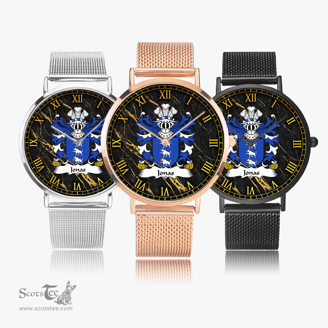 ScotsTee Shop Welsh Jonas AP GRONWY Coat of Arms Family Crest Wales Watch Ultra-thin Stainless Steel Quartz Watch
