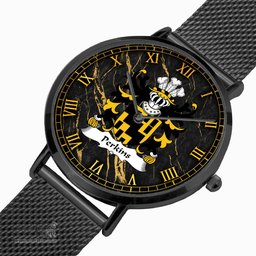 ScotsTee Shop Welsh Perkins of Pilston Monmouthshire Coat of Arms Family Crest Wales Watch Ultra-thin Stainless Steel Quartz Watch