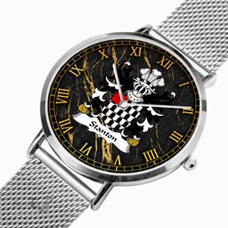 ScotsTee Shop Welsh Stanton or STAUNTON Pembrokeshire Coat of Arms Family Crest Wales Watch Ultra-thin Stainless Steel Quartz Watch