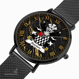 ScotsTee Shop Welsh Stanton or STAUNTON Pembrokeshire Coat of Arms Family Crest Wales Watch Ultra-thin Stainless Steel Quartz Watch