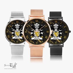ScotsTee Shop Welsh Meurig King of Gwent Coat of Arms Family Crest Wales Watch Ultra-thin Stainless Steel Quartz Watch