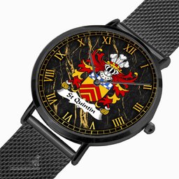 ScotsTee Shop Welsh St Quintin of Tal y fan Glamorgan Coat of Arms Family Crest Wales Watch Ultra-thin Stainless Steel Quartz Watch