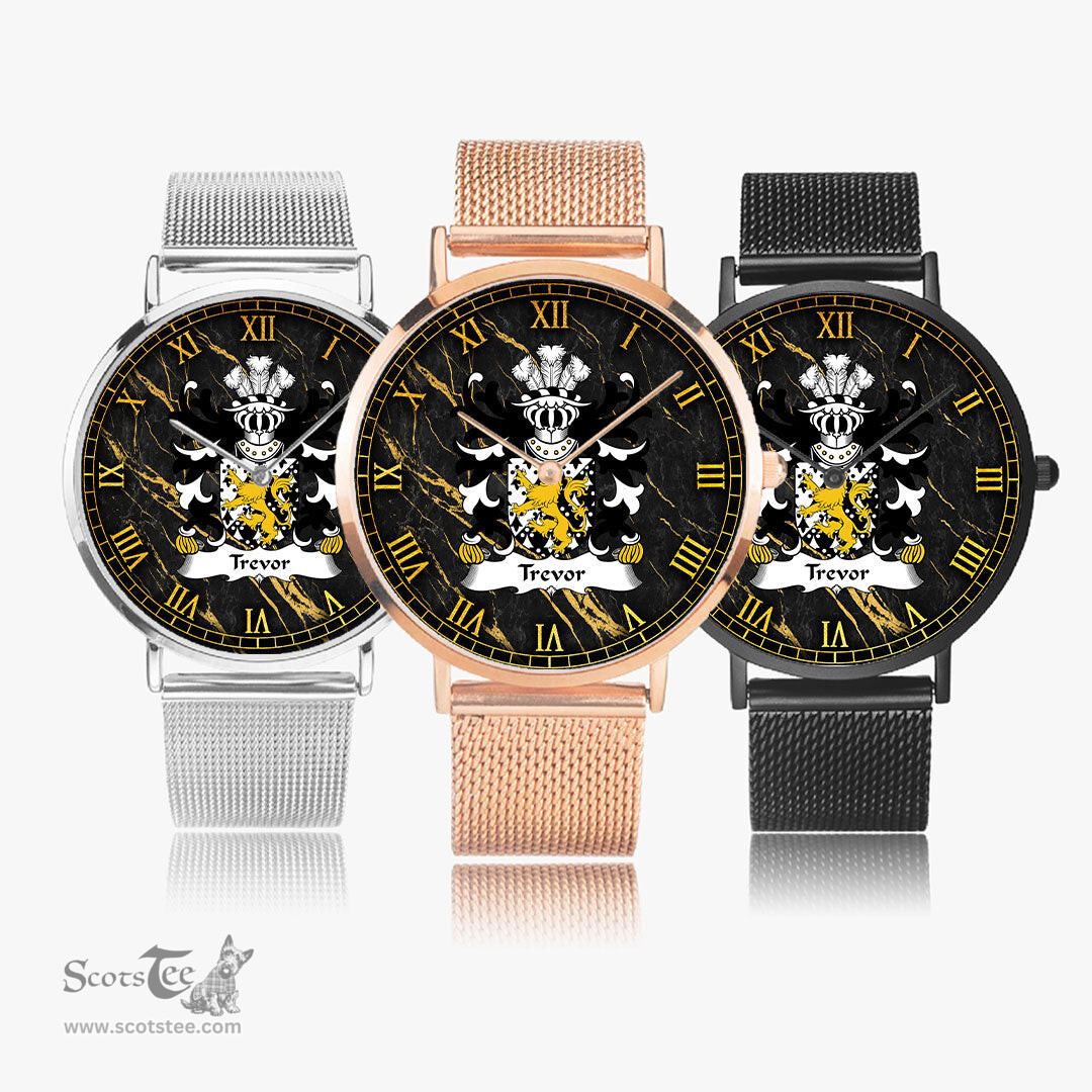 ScotsTee Shop Welsh Trevor or TUDOR TREFOR Coat of Arms Family Crest Wales Watch Ultra-thin Stainless Steel Quartz Watch