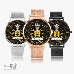 ScotsTee Shop Welsh Iorwerth SAIS Coat of Arms Family Crest Wales Watch Ultra-thin Stainless Steel Quartz Watch
