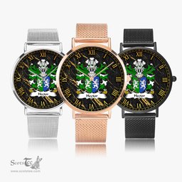 ScotsTee Shop Welsh Hector GADARN The Strong Coat of Arms Family Crest Wales Watch Ultra-thin Stainless Steel Quartz Watch