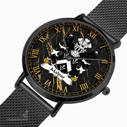 ScotsTee Shop Welsh Malpas Sir David Descended from Owain Coat of Arms Family Crest Wales Watch Ultra-thin Stainless Steel Quartz Watch