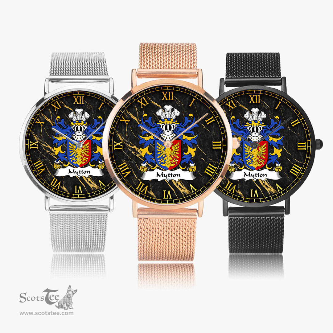 ScotsTee Shop Welsh Mytton lords of Mawddwy Coat of Arms Family Crest Wales Watch Ultra-thin Stainless Steel Quartz Watch