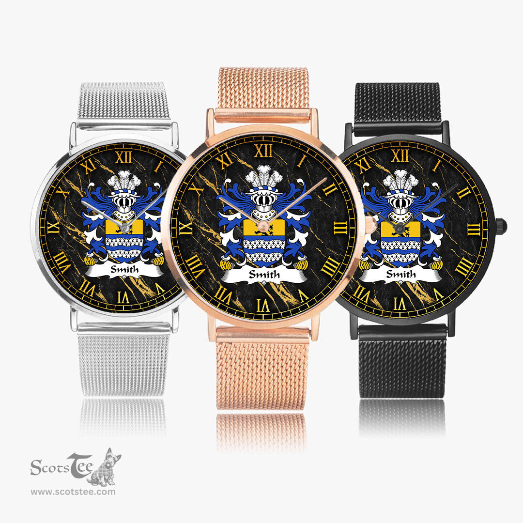 ScotsTee Shop Welsh Smith of Denbighshire Coat of Arms Family Crest Wales Watch Ultra-thin Stainless Steel Quartz Watch