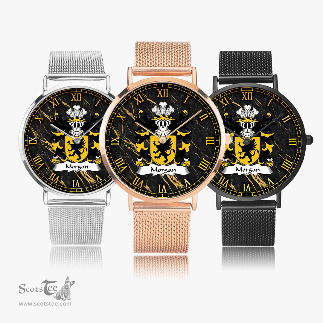 ScotsTee Shop Welsh Morgan AP LLYWELYN of Tredegar Monmouthsire Coat of Arms Family Crest Wales Watch Ultra-thin Stainless Steel Quartz Watch